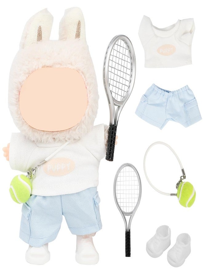 LEWOTE Clothes Set Compatible for Labubu Doll, Hat Suit Ornaments Accessories Set for 17cm/6.7inch Doll (Tennis Pack Blue) - Image 1